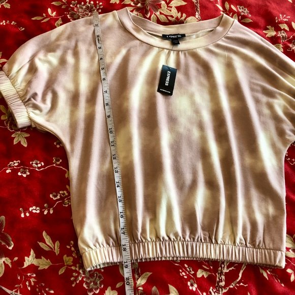 *NWT* Express Tie Dye Pink & Cream Short Sleeve Bubble Sweatshirt - Size XS-XXS - Picture 10 of 16